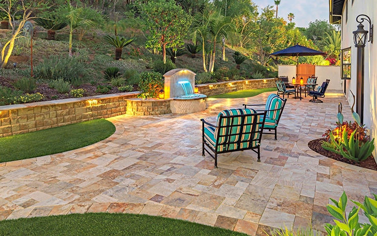 Stone patio with outdoor seating
